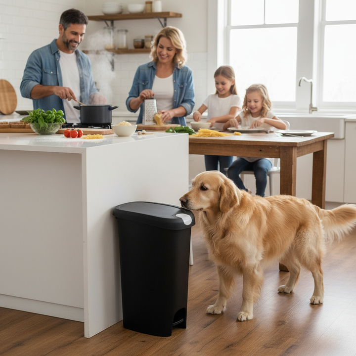 12 Gallon, Plastic Slim Lockable Step on Garbage Bin, Black