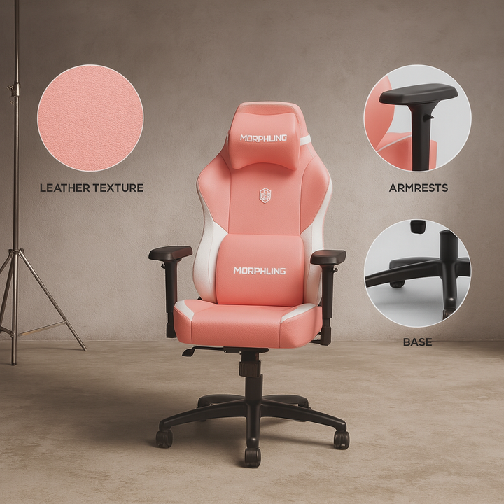 Pink & White Gaming Chair – Morphling Ergonomic Design with Adjustable Support | Premium Gaming Furniture | Trufairs