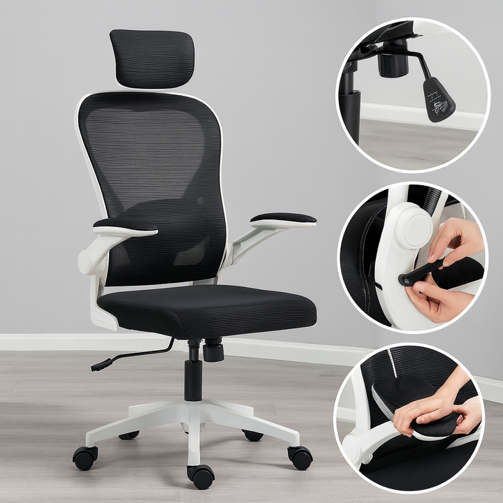HOMCOM Black Mesh Ergonomic Office Chair – High Back Desk Chair with Flip-Up Armrests & Adjustable Support | Executive Office Furniture | Trufairs