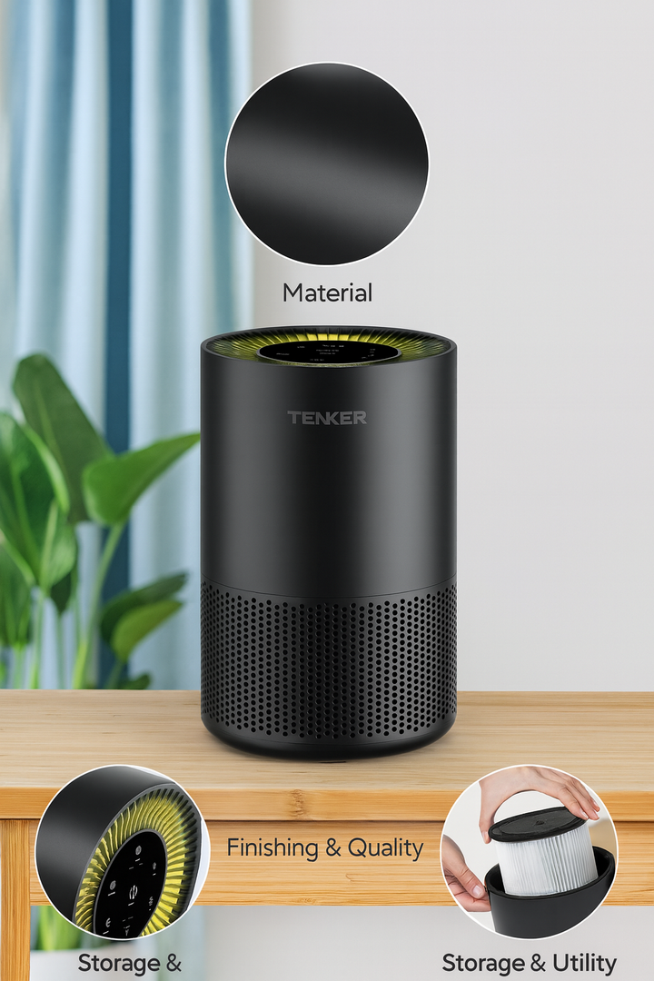 Black Large Room HEPA Air Purifier – 1300ft² Coverage with 3-Stage Filtration | Smart Air Cleaner Machine | Trufairs