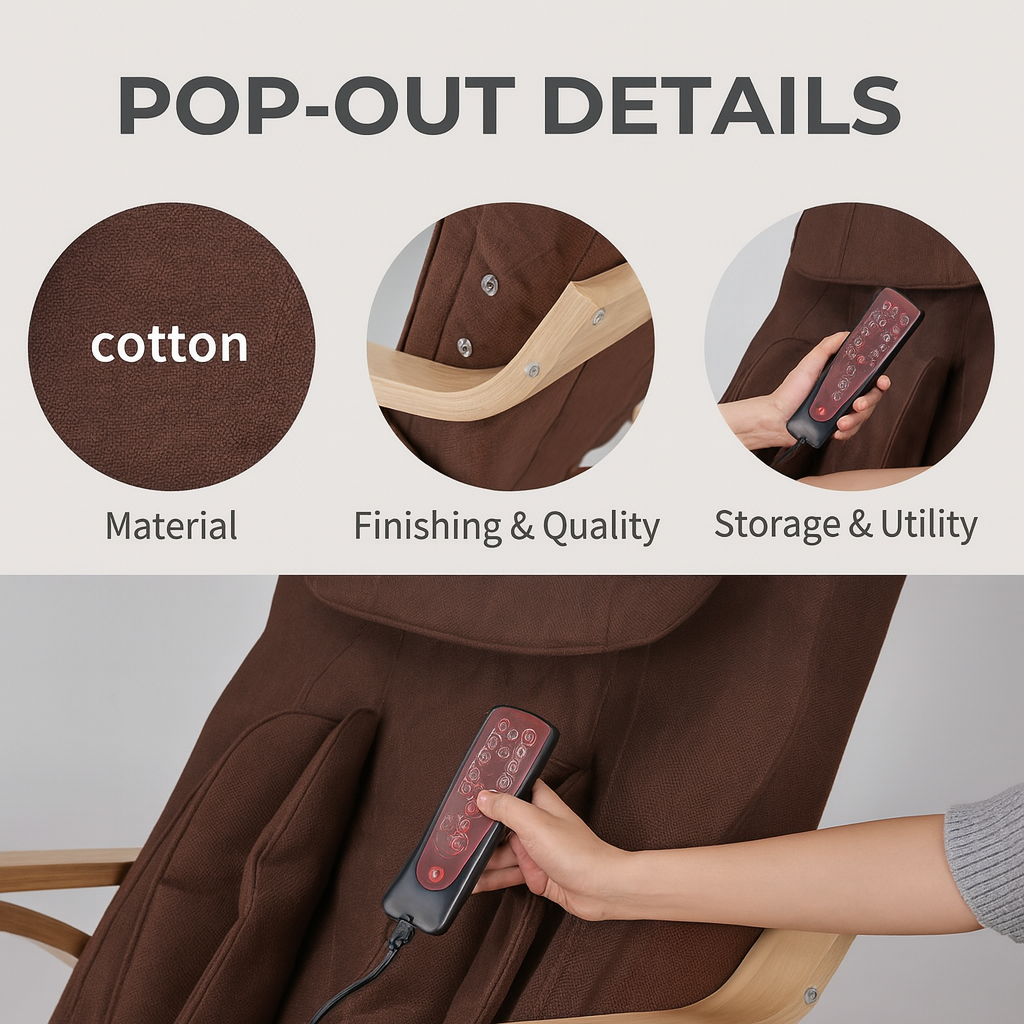 Brown Cotton Fabric Massage Rocking Chair – Full Body Air Pressure Relaxation | Multifunctional Lounge Chair | Trufairs