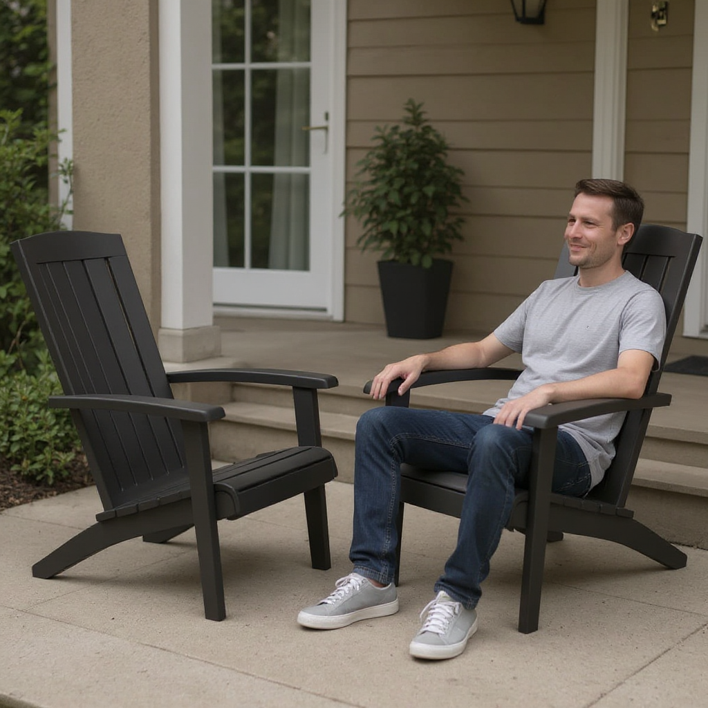 Patio Adirondack Chair – Black Polypropylene | Modern Weatherproof Outdoor Lounge | Trufairs