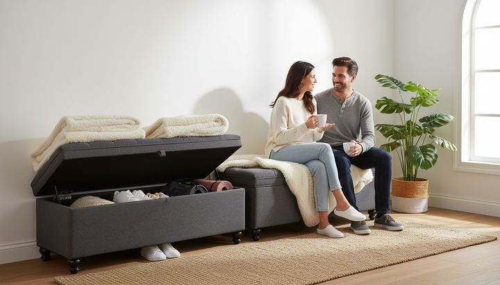 Halifax Storage Bench Gravel Gray – Plush Shearling-Style & Hidden Storage | Entryway Bench | Trufairs