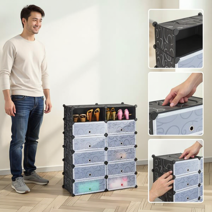 SpaceMax Modular Organizer – Transparent Door Shoe Storage | 12 Cube | Trufairs