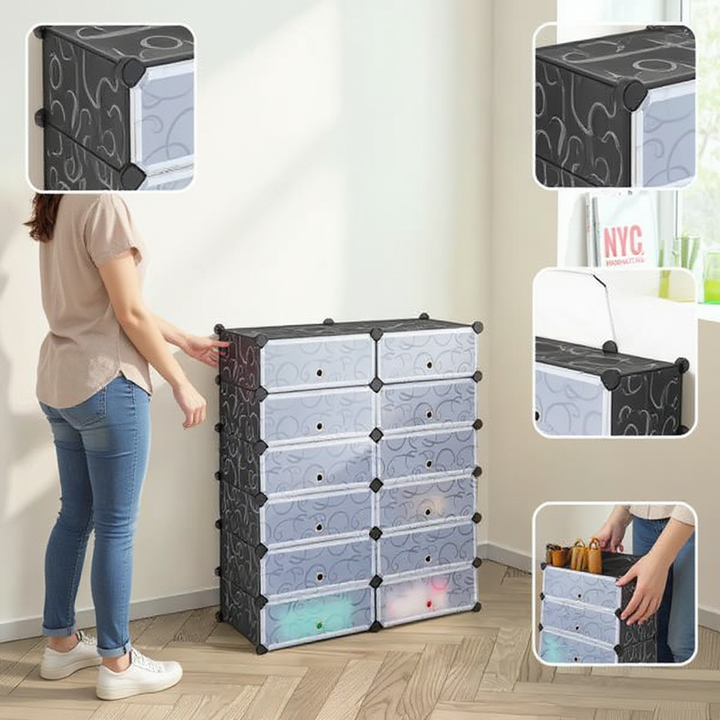 SpaceMax Modular Organizer – Transparent Door Shoe Storage | 12 Cube | Trufairs