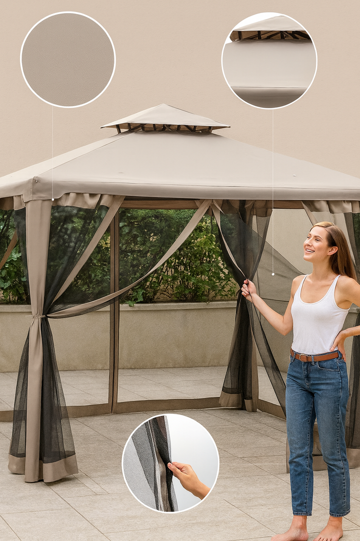 GardenShield Shade Pavilion – Mosquito Netting & Vented Roof | 10x10 Canopy | Trufairs