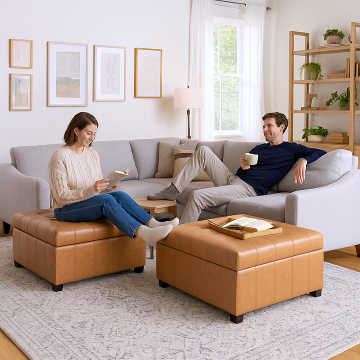 Luxury PU Storage Ottoman – Modern Hidden Organizer | Living Room Accent | Trufairs
