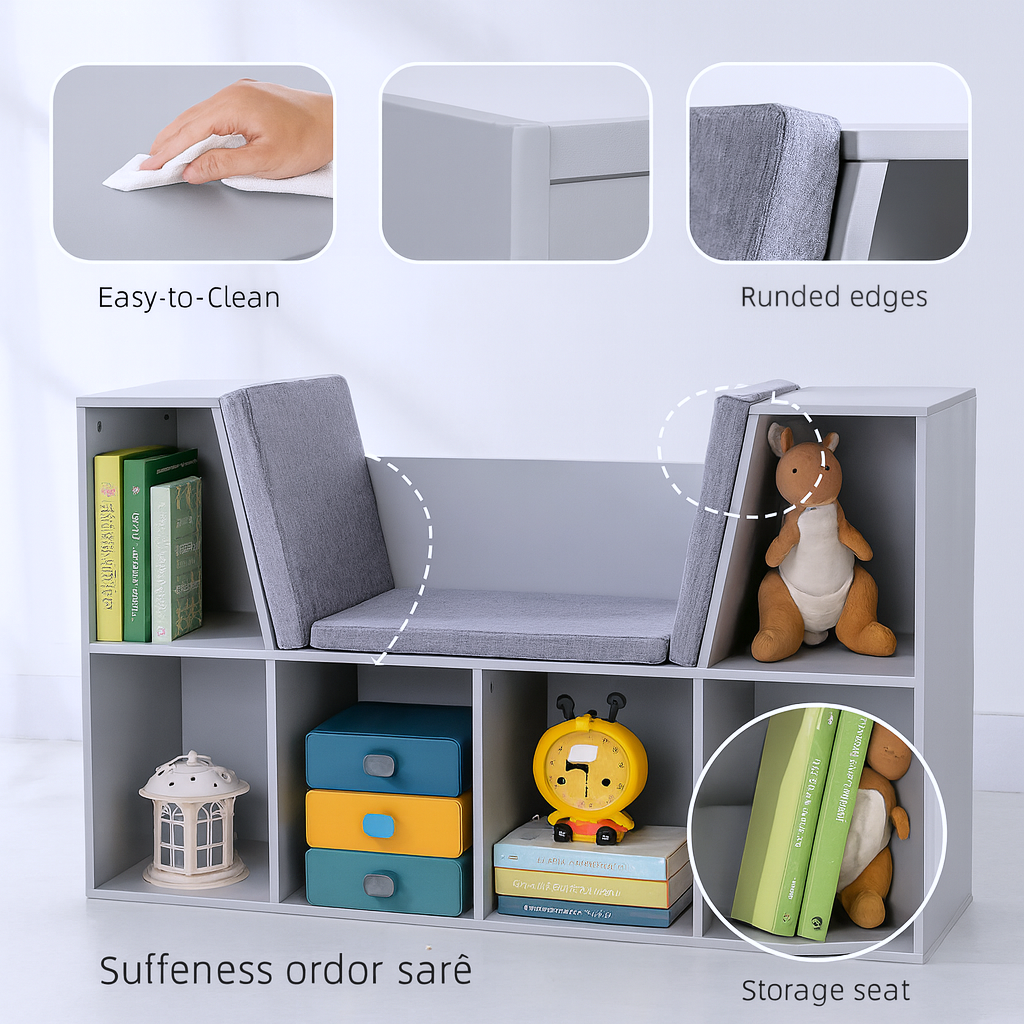 Kids’ Reading Nook Cube Organizer – 6-Cube Storage with Seat | Playroom Bookcase | Trufairs