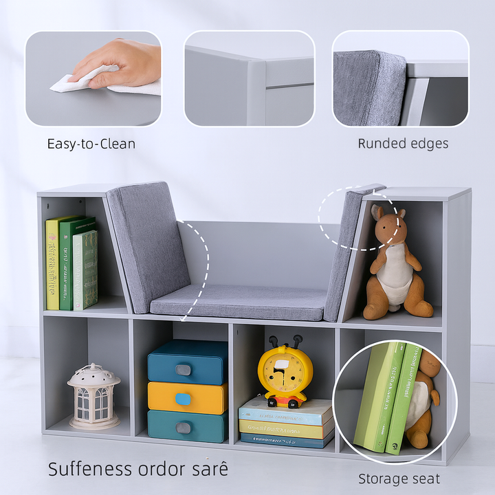 Kids’ Reading Nook Cube Organizer – 6-Cube Storage with Seat | Playroom Bookcase | Trufairs