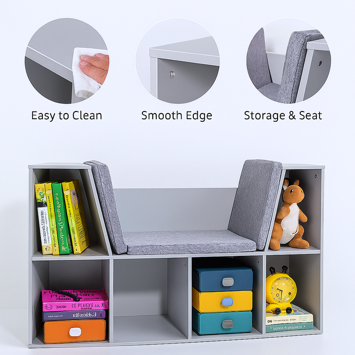 Kids’ Reading Nook Cube Organizer – 6-Cube Storage with Seat | Playroom Bookcase | Trufairs