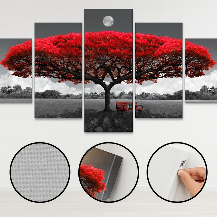 Blue Tree Landscape Canvas Set – Nature Wall Art | 5-Panel Framed Decor | Trufairs