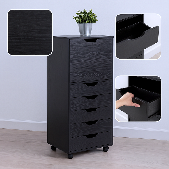 Tall 5-Drawer Storage Cabinet – Slim Black Organizer | Modern Home & Office Solution | Trufairs