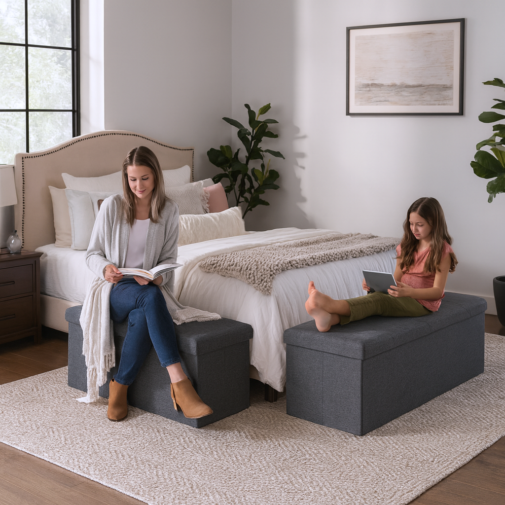 Modern Folding Storage Bench – Space-Saving Ottoman & Organizer | Versatile Furniture | Trufairs