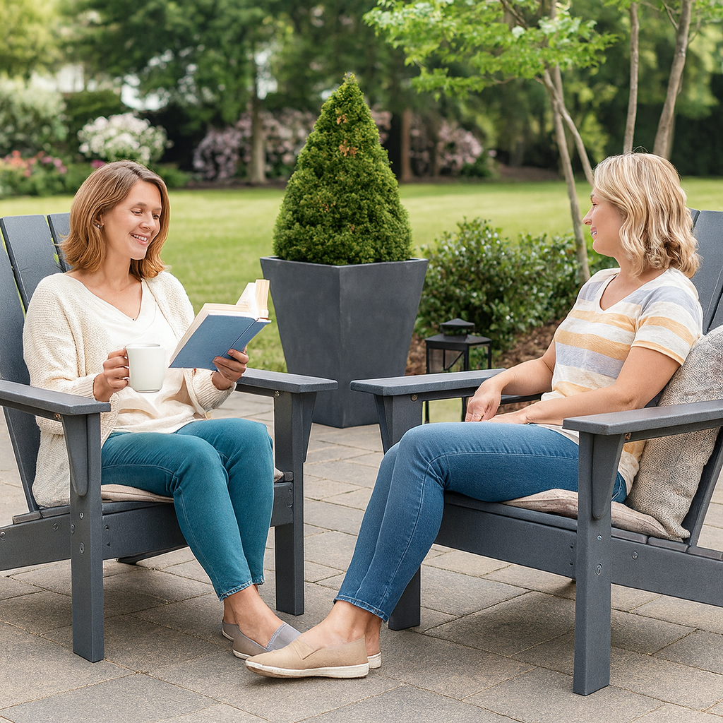 All-Weather Dark Grey Resin Adirondack Chair – HDPE Outdoor Patio Seating | Durable Garden Furniture | Trufairs