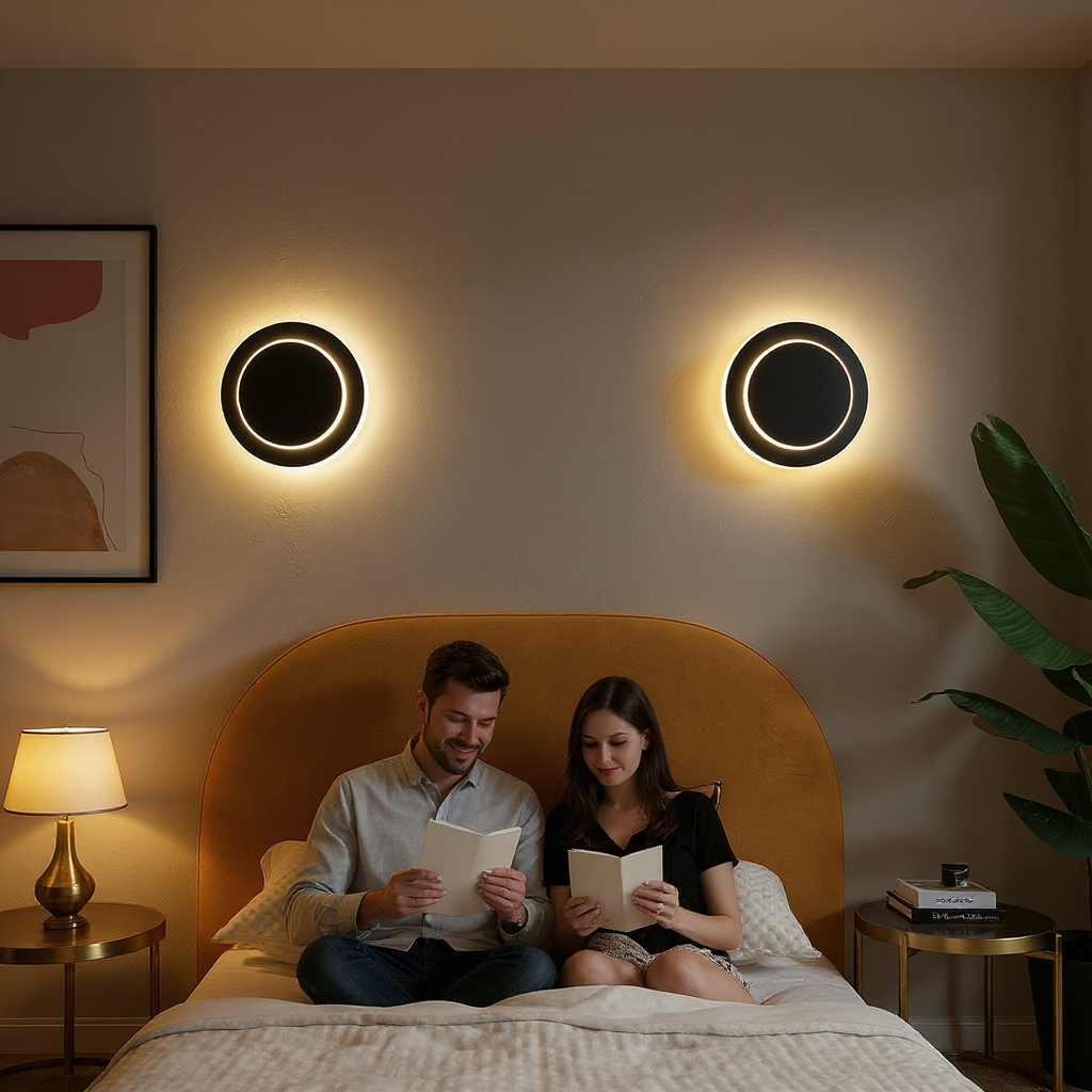 Dual Halo Wall Light – Matte-Black LED Ambience | Modern Wall Lamp | Trufairs