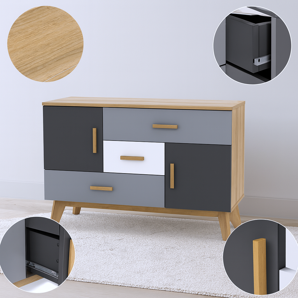 Multi-Section Storage Floor Cabinet – 2-Door & 3-Drawer Organizer | Versatile Storage Furniture | Trufairs