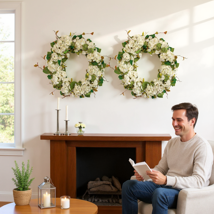 Pine Hydrangea Elegance Wreath – Classic Indoor Freshness | Artificial Circle Decor | Trufairs