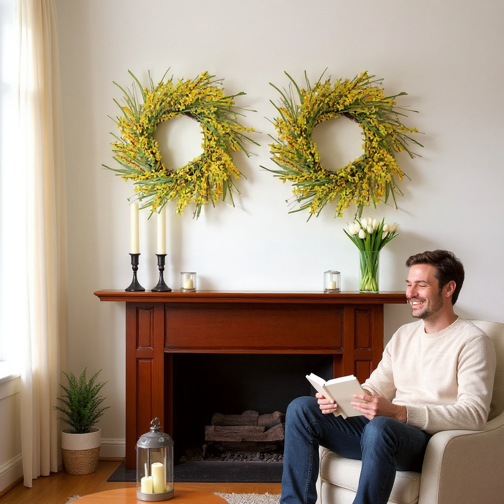 Spring Forsythia Hydrangea Wreath – Vibrant Seasonal Bloom | Indoor Floral Decor | Trufairs