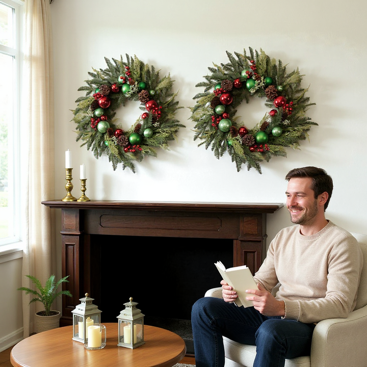 Holiday Magnolia Pine Ornament Wreath – Festive Multicolor Christmas Circle | Indoor Decor | Trufairs