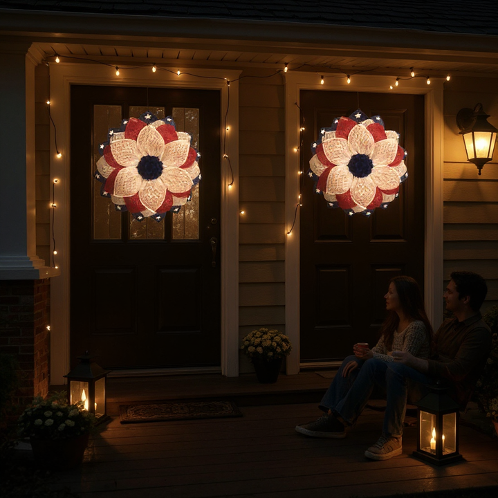 Patriotic & Harvest Lighted Wreath – American Flag, Pumpkins & LED Decoration | Year-Round Front Door Accent | Trufairs
