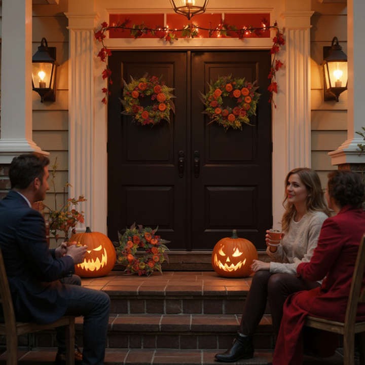 Mixed Autumn Harvest Wreath – Pumpkin & Fall Leaves Decoration | Indoor/Outdoor Seasonal Door Accent | Trufairs