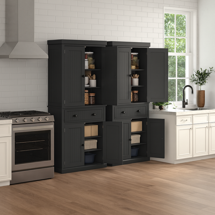 UrbanVista Tall Storage Cabinet – 4 Doors & Central Drawer | Kitchen Pantry | Trufairs