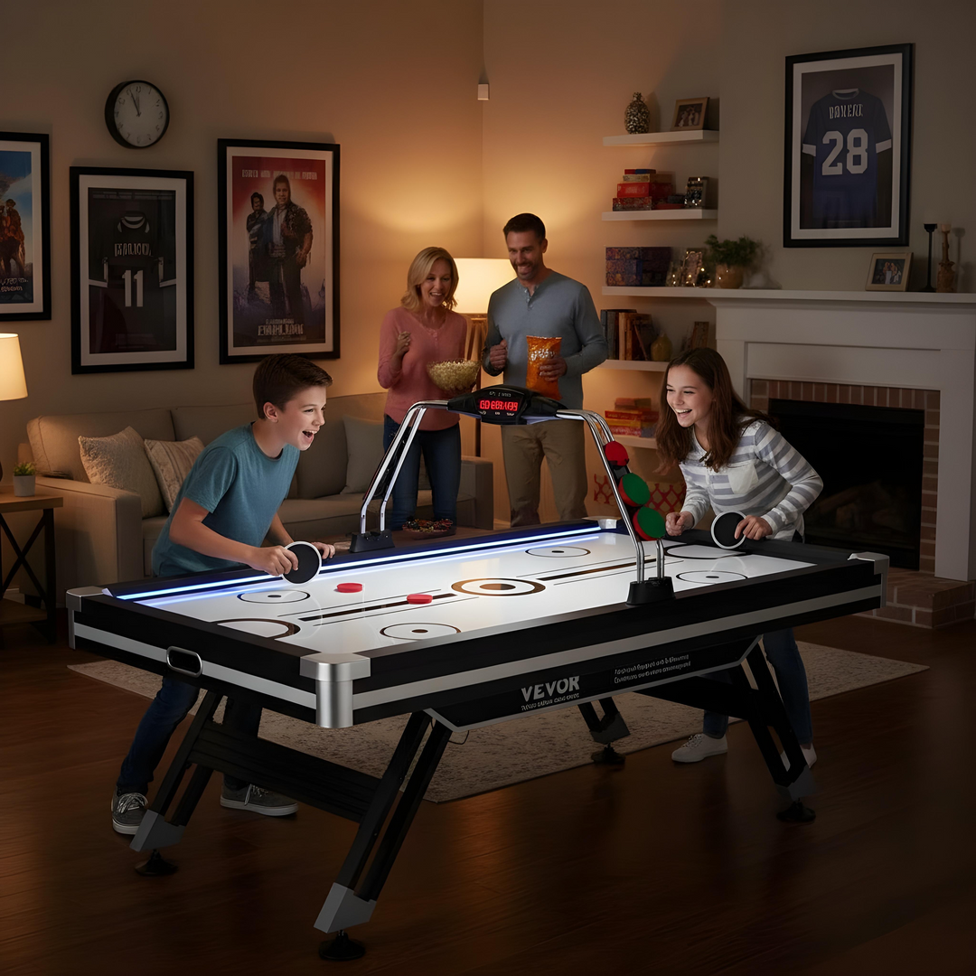 VEVOR Air-Powered Hockey Table, 89" Indoor Hockey Table for Kids and Adults, LED Sports Hockey Game with 2 Pucks, 2 Pushers, and Electronic Score System, Arcade Gaming Set for Game Room Family Home