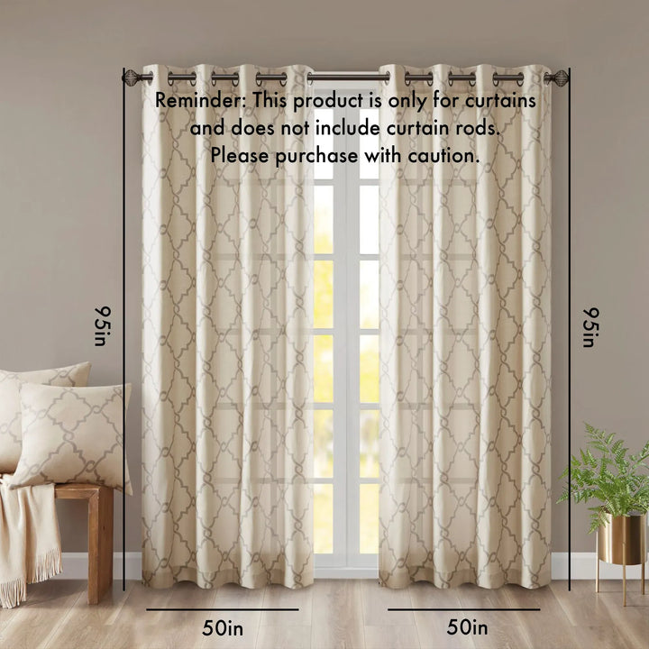 Fretwork Print Grommet Top Window Curtain Panel(Only 1 Pc Panel)