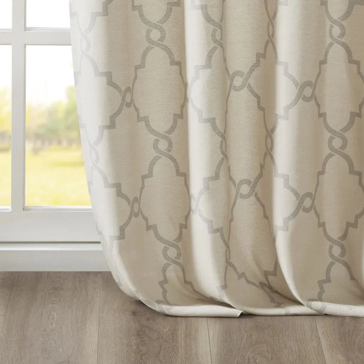 Fretwork Print Grommet Top Window Curtain Panel(Only 1 Pc Panel)