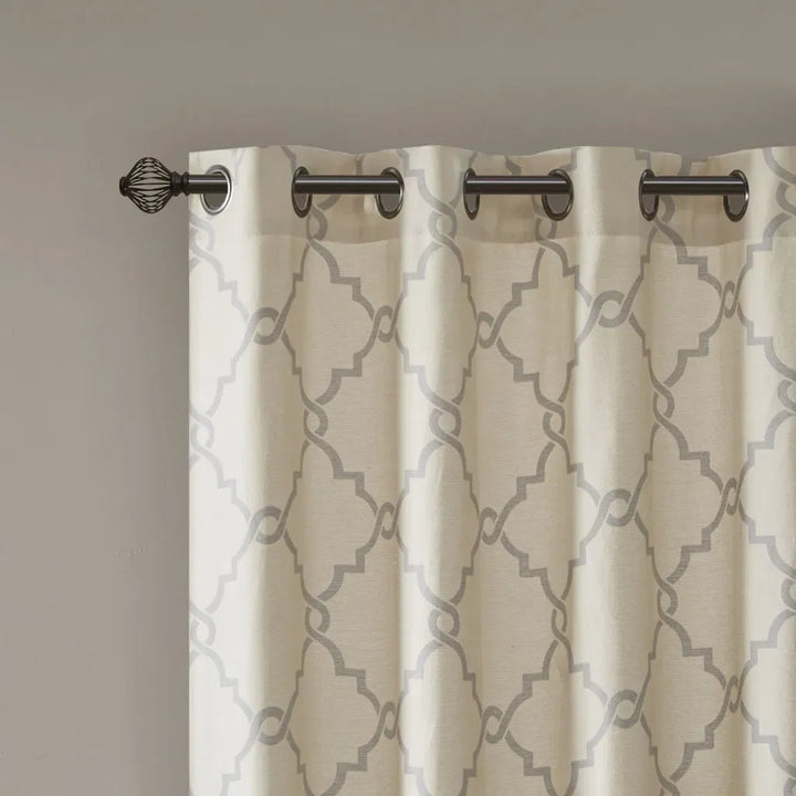 Fretwork Print Grommet Top Window Curtain Panel(Only 1 Pc Panel)