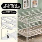Full-over-full metal bunk bed diagram showing a two-sleeper space-saving layout