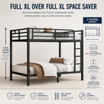 Full-over-full metal bunk bed diagram showing a two-sleeper space-saving layout