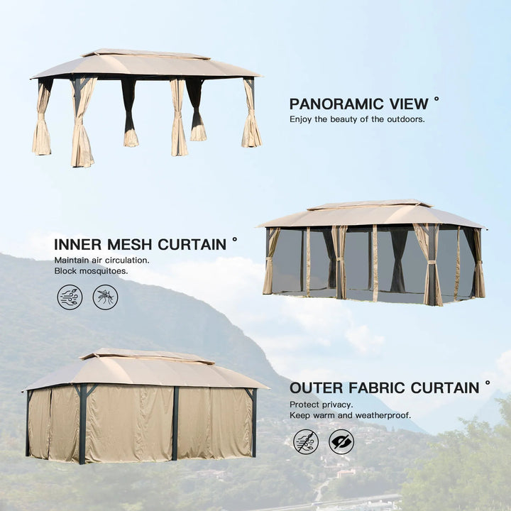 Exclusive Gazebo 10' x 20' - Premium Outdoor Double Roof Party Tent with Heavy Duty Metal Frame