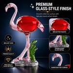 Glass flamingo figurine shown as a gift with birthday and holiday icons