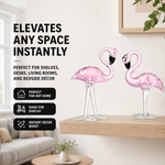 Glass flamingo figurine shown as a gift with birthday and holiday icons