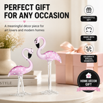 Glass flamingo figurine shown as a gift with birthday and holiday icons