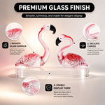 Glass flamingo figurine shown as a gift with birthday and holiday icons