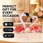Glass flamingo figurine shown as a gift with birthday and holiday icons
