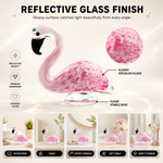 Close-up of glossy glass finish and handmade detail on flamingo figurine