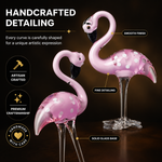 Close-up of glossy glass finish and handmade detail on flamingo figurine