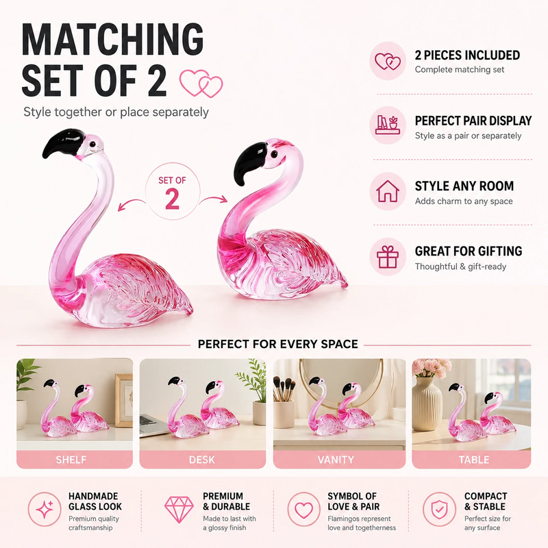 Close-up of glossy glass finish and handmade detail on flamingo figurine