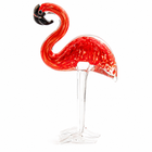 Hand-blown pink glass flamingo figurine with curved neck in sitting pose