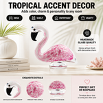 Hand-blown glass flamingo figurine showing unique glass pattern and neck curve