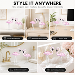 Hand-blown glass flamingo figurine showing unique glass pattern and neck curve