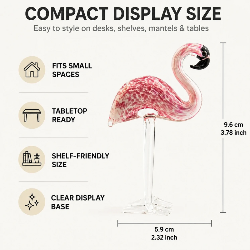 Glass flamingo figurine dimension chart showing 5.9 inch height