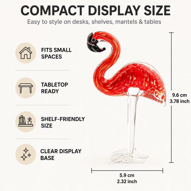 Glass flamingo figurine dimension chart showing 5.9 inch height