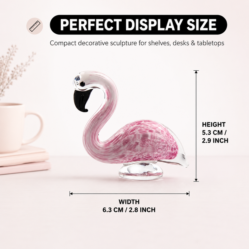 Glass flamingo figurine dimension chart showing 5.9 inch height