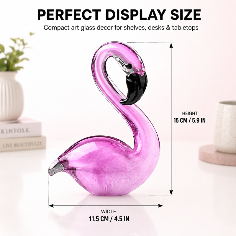 Glass flamingo figurine dimension chart showing 5.9 inch height