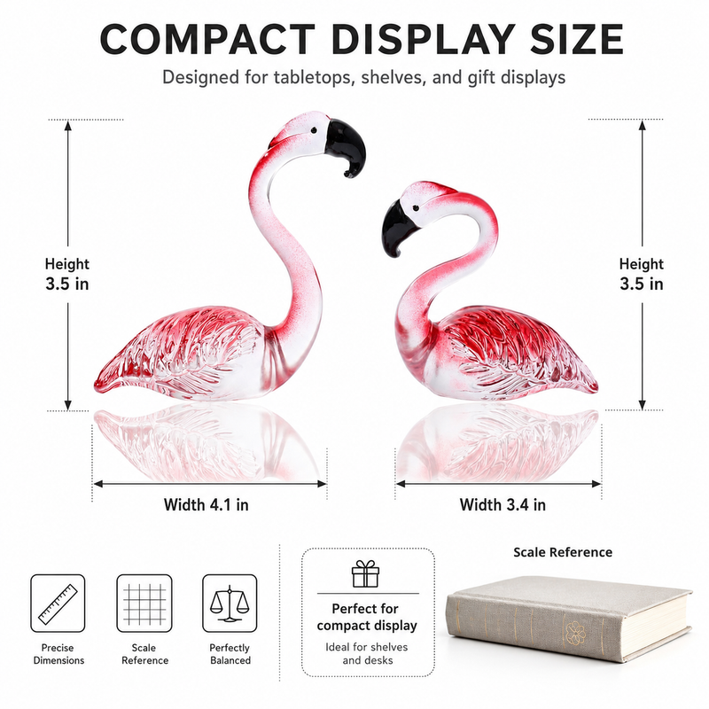 Glass flamingo figurine dimension chart showing 5.9 inch height