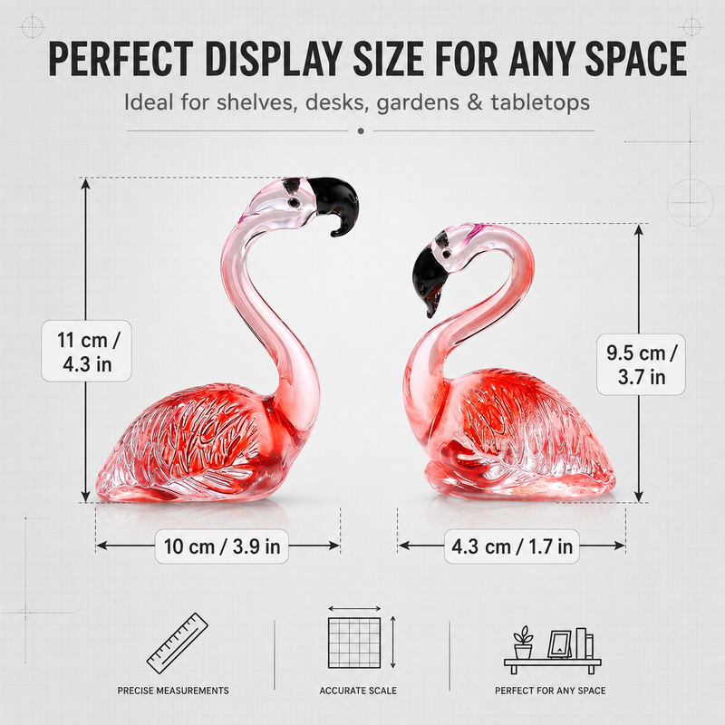 Glass flamingo figurine dimension chart showing 5.9 inch height